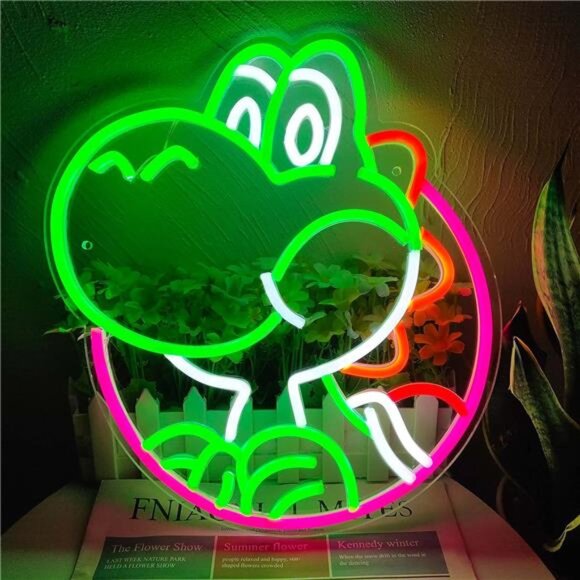Yoshi Mario World LED Neon Sign Vintage Style Game Room Light Bedroom BRIGHT New - Picture 1 of 7
